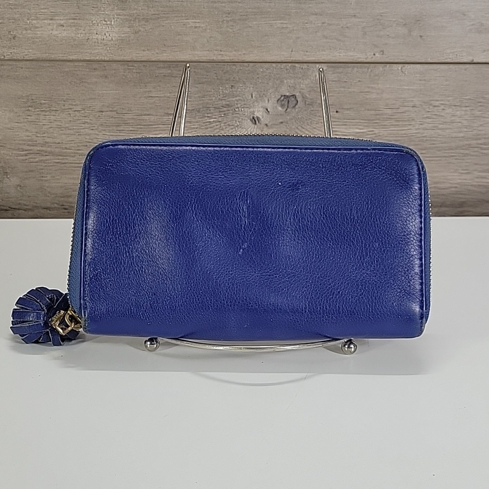 Tory Burch Royal Blue Leather Zip-Around Wallet with Tassel Pull - Picture 3 of 12